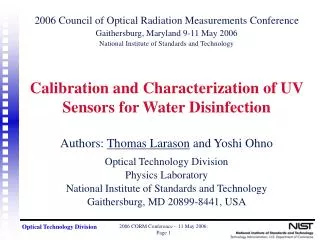 Calibration and Characterization of UV Sensors for Water Disinfection