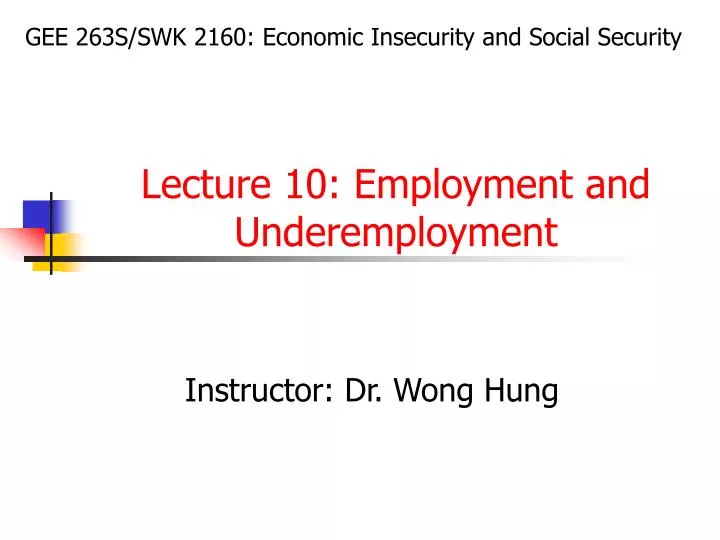 lecture 10 employment and underemployment
