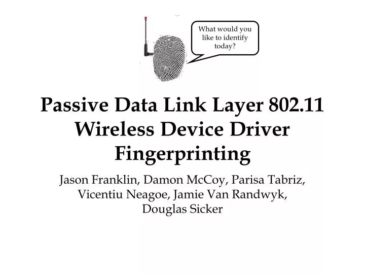 passive data link layer 802 11 wireless device driver fingerprinting