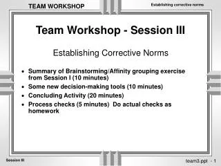 Team Workshop - Session III