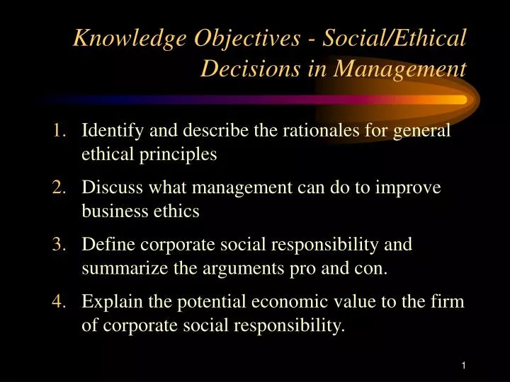knowledge objectives social ethical decisions in management