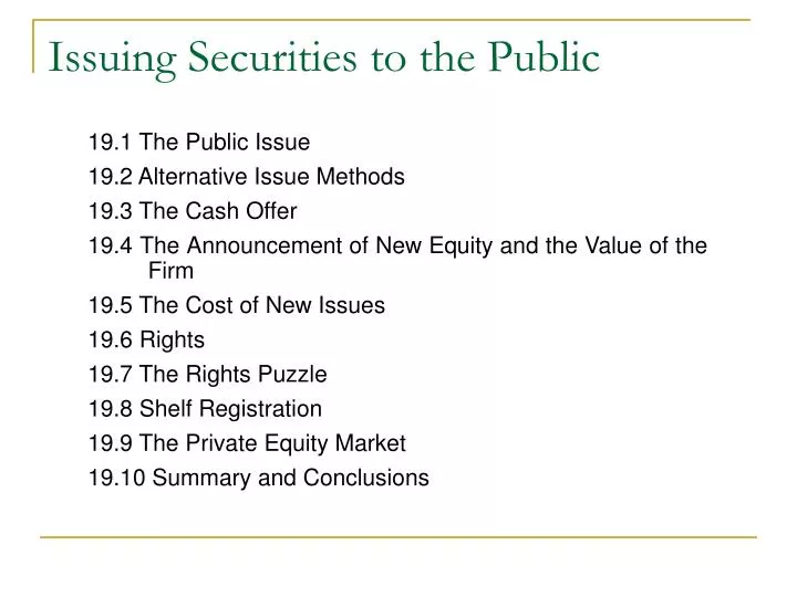 issuing securities to the public