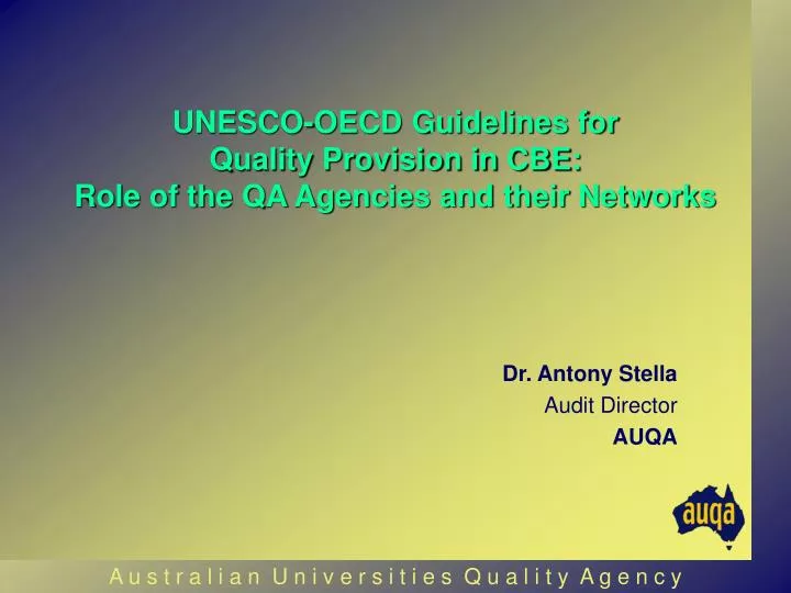 unesco oecd guidelines for quality provision in cbe role of the qa agencies and their networks
