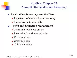 Outline: Chapter 23 Accounts Receivable and Inventory