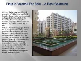 Flats in Vaishali For Sale – A Real Goldmine