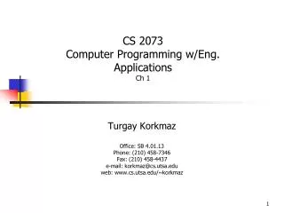 Turgay Korkmaz Office: SB 4.01.13 Phone: (210) 458-7346 Fax: (210) 458-4437 e-mail: korkmaz@cs.utsa.edu web: www.cs.u