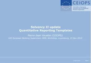 Solvency II update Quantitative Reporting Templates