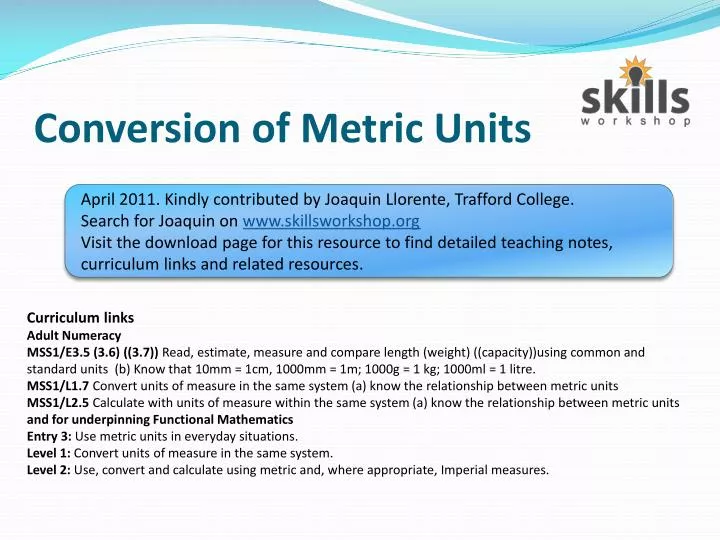 conversion of metric units