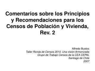 Comentarios sobre los Principios y Recomendaciones para los Censos de Población y Vivienda, Rev. 2