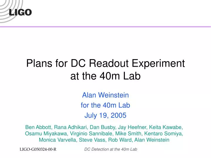 plans for dc readout experiment at the 40m lab