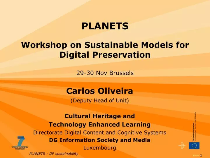 planets workshop on sustainable models for digital preservation 29 30 nov brussels