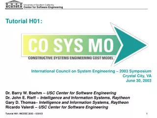 International Council on System Engineering – 2003 Symposium Crystal City, VA June 30, 2003