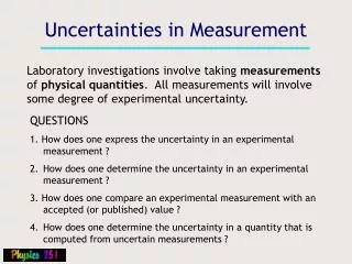 Uncertainties in Measurement
