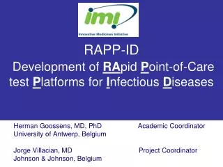 RAPP-ID Development of RA pid P oint-of-Care test P latforms for I nfectious D iseases