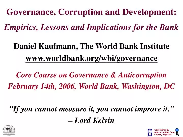 governance corruption and development empirics lessons and implications for the bank