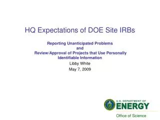 HQ Expectations of DOE Site IRBs