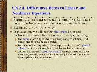 Ch 2.4: Differences Between Linear and Nonlinear Equations