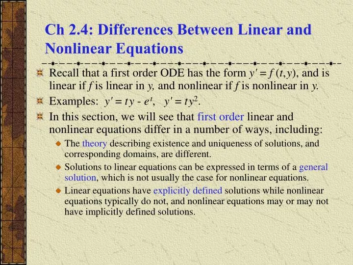 ch 2 4 differences between linear and nonlinear equations
