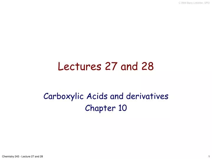 lectures 27 and 28