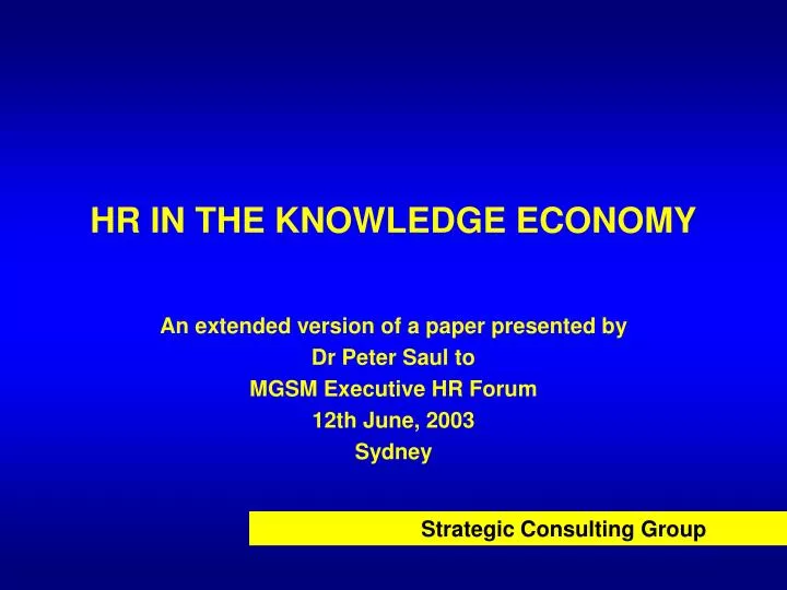 hr in the knowledge economy