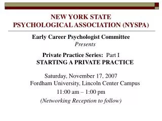 NEW YORK STATE PSYCHOLOGICAL ASSOCIATION (NYSPA)