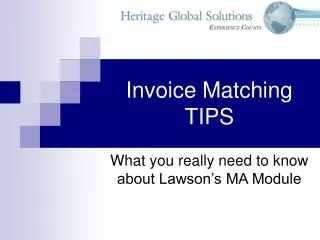 Invoice Matching TIPS