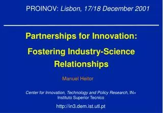 Partnerships for Innovation : Fostering Industry-Science Relationships