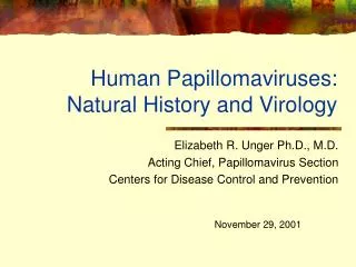 Human Papillomaviruses: Natural History and Virology