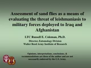 Assessment of sand flies as a means of evaluating the threat of leishmaniasis to military forces deployed to Iraq and Af