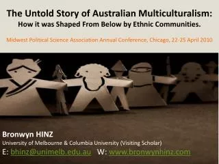 Bronwyn HINZ University of Melbourne &amp; Columbia University (Visiting Scholar) E: bhinz@unimelb.edu.au W: www.b