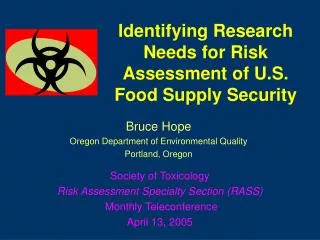 Identifying Research Needs for Risk Assessment of U.S. Food Supply Security