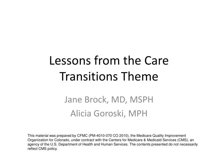 lessons from the care transitions theme