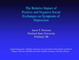 The Relative Impact of Positive and Negative Social Exchanges on Symptoms of Depression