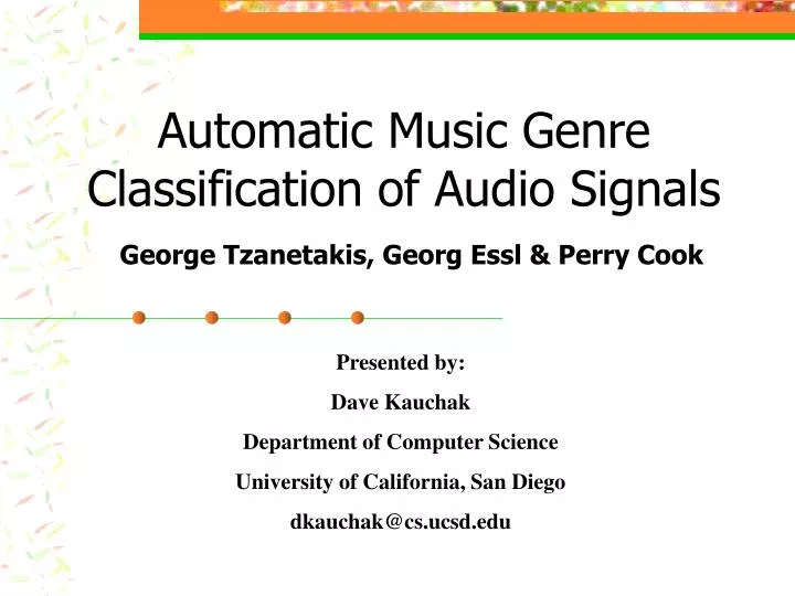 automatic music genre classification of audio signals george tzanetakis georg essl perry cook
