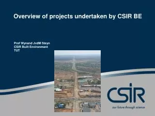 Overview of projects undertaken by CSIR BE