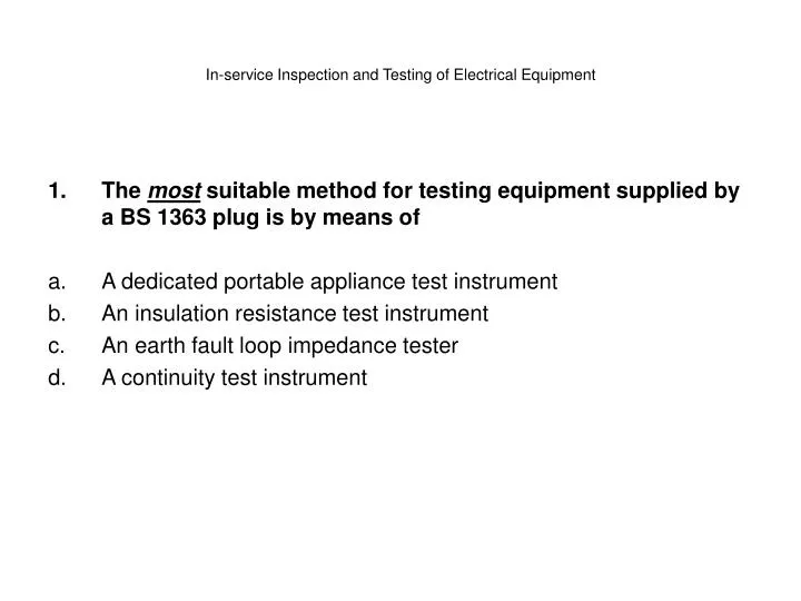 in service inspection and testing of electrical equipment