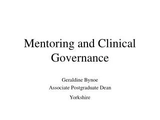 Mentoring and Clinical Governance
