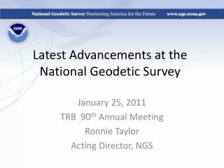 Latest Advancements at the National Geodetic Survey