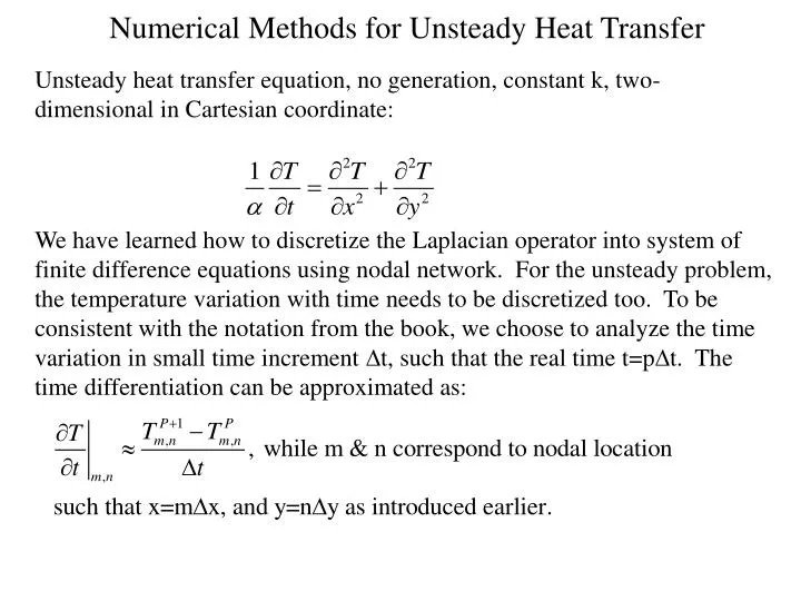 numerical methods for unsteady heat transfer