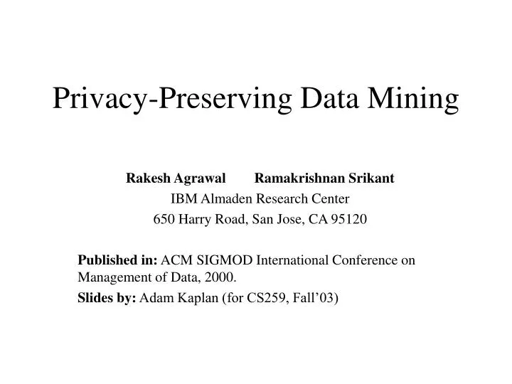 privacy preserving data mining