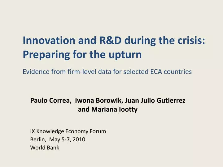 innovation and r d during the crisis preparing for the upturn
