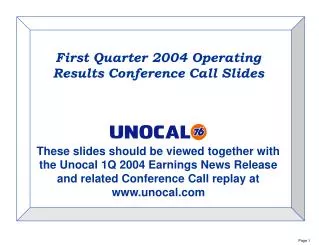 First Quarter 2004 Operating Results Conference Call Slides