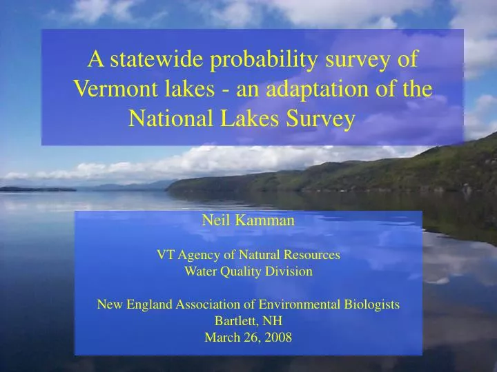 a statewide probability survey of vermont lakes an adaptation of the national lakes survey