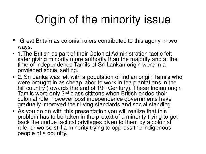 origin of the minority issue
