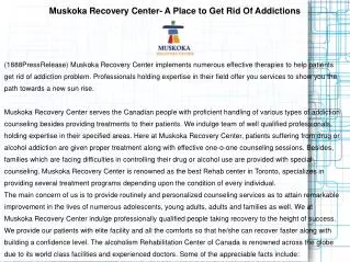 Muskoka Recovery Center- A Place to Get Rid Of Addictions
