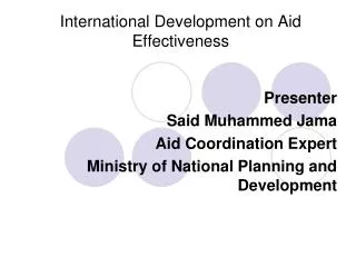 International Development on Aid Effectiveness