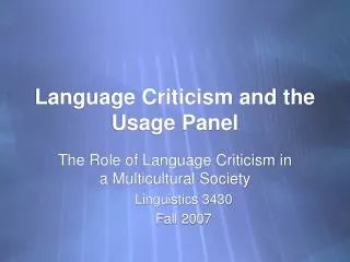 Language Criticism and the Usage Panel