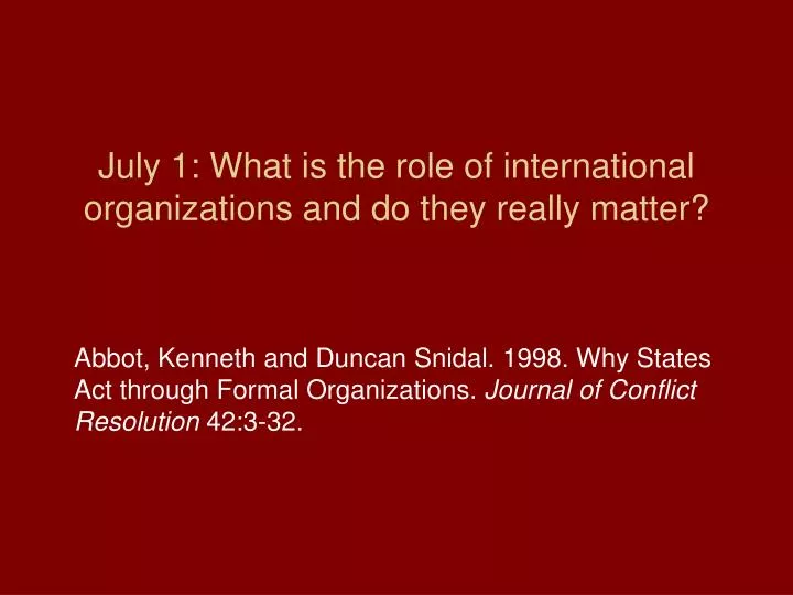 july 1 what is the role of international organizations and do they really matter