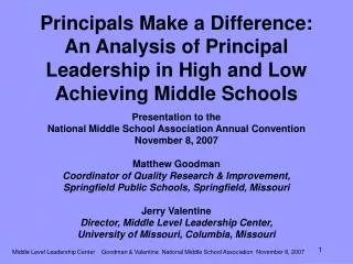 Principals Make a Difference: An Analysis of Principal Leadership in High and Low Achieving Middle Schools