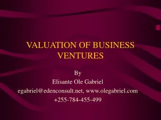 VALUATION OF BUSINESS VENTURES